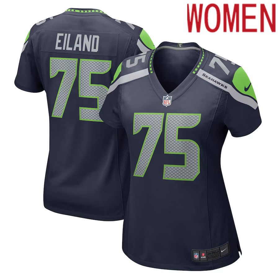 Women Seattle Seahawks #75 Greg Eiland Nike College Navy Game NFL Jersey->women nfl jersey->Women Jersey